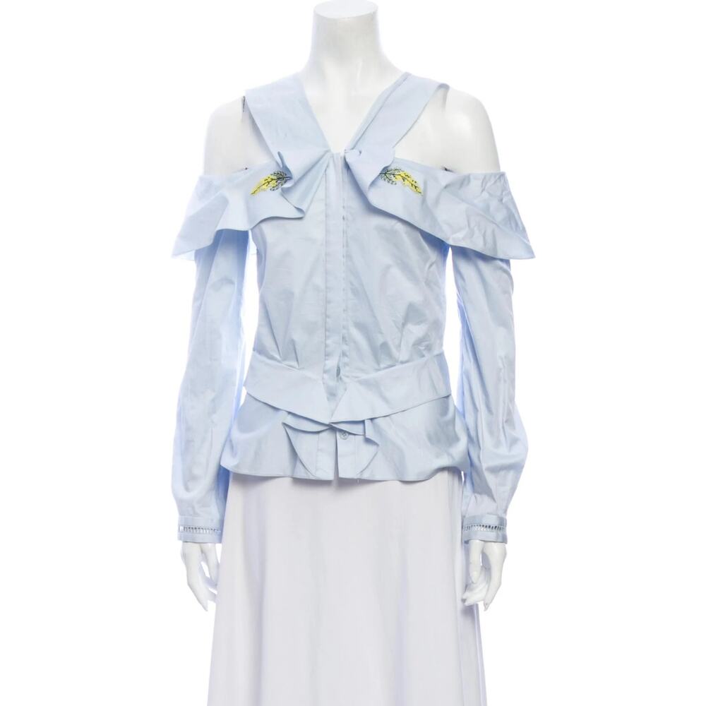 Zac Posen Cotton Cold Shoulder Blouse Top Shirt